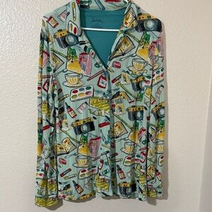 Nick and Nora makeup sleepwear pajama top Colorful Graphic Button-Up Shirt M